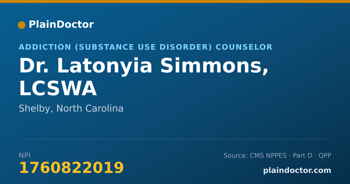 Shareable card for Latonyia Simmons, LCSWA - Addiction (Substance Use Disorder) Counselor, Shelby, NC