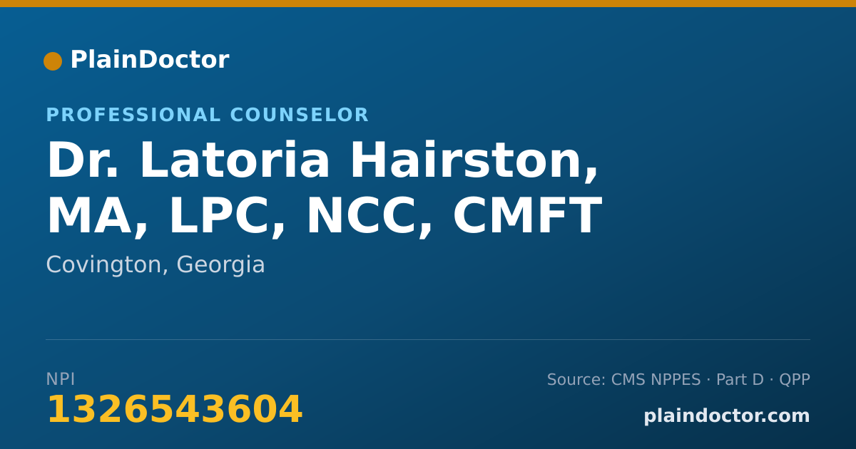 Shareable card for Latoria Hairston, MA, LPC, NCC, CMFT - Professional Counselor, Covington, GA