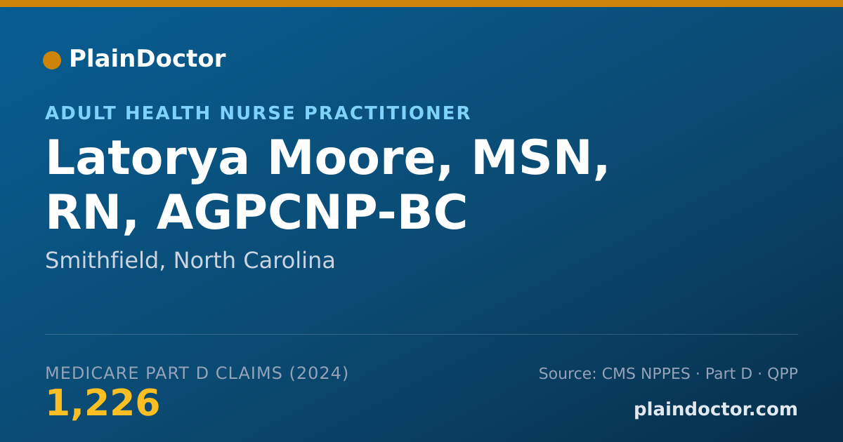 Shareable card for Latorya Moore, MSN, RN, AGPCNP-BC - Adult Health Nurse Practitioner, Smithfield, NC