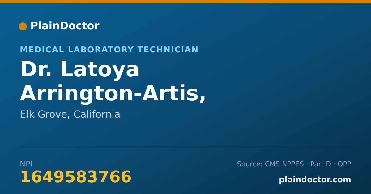 Shareable card for Latoya Arrington-Artis, CERTIFIED LAB ASSIST - Medical Laboratory Technician, Elk Grove, CA