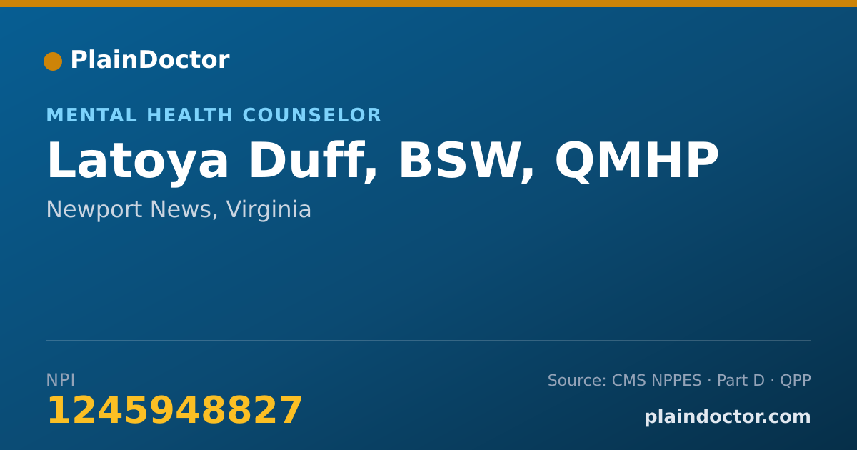 Shareable card for Latoya Duff, BSW, QMHP - Mental Health Counselor, Newport News, VA