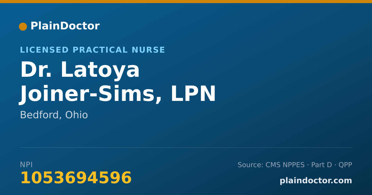 Shareable card for Latoya Joiner-Sims, LPN - Licensed Practical Nurse, Bedford, OH