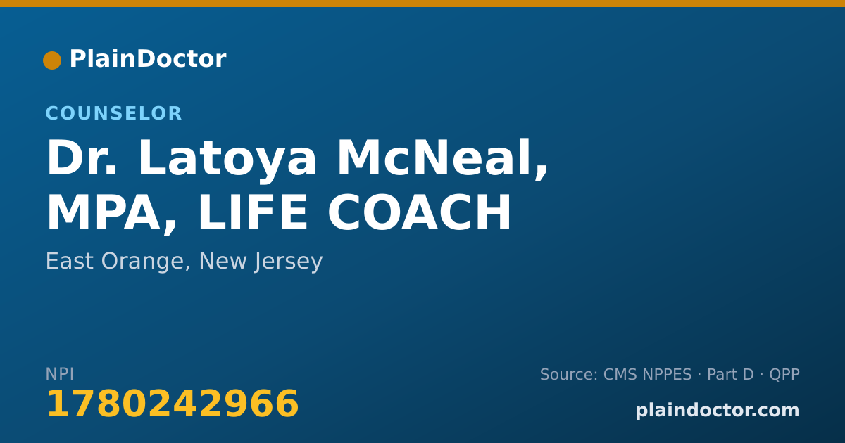 Shareable card for Latoya McNeal, MPA, LIFE COACH - Counselor, East Orange, NJ