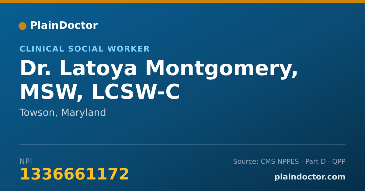 Shareable card for Latoya Montgomery, MSW, LCSW-C - Clinical Social Worker, Towson, MD
