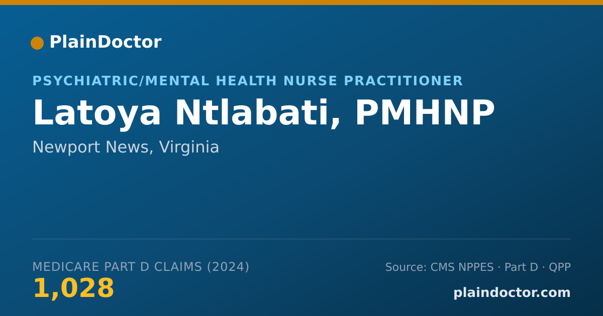 Shareable card for Latoya Ntlabati, PMHNP - Psychiatric/Mental Health Nurse Practitioner, Newport News, VA