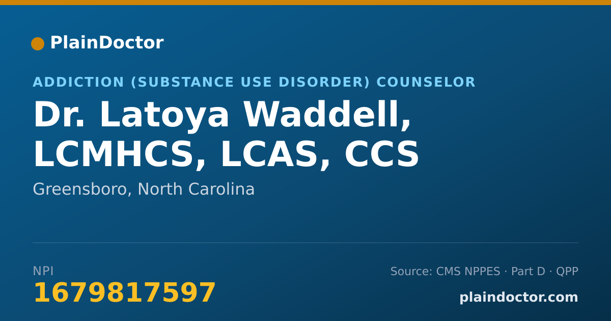 Shareable card for Latoya Waddell, LCMHCS, LCAS, CCS - Addiction (Substance Use Disorder) Counselor, Greensboro, NC