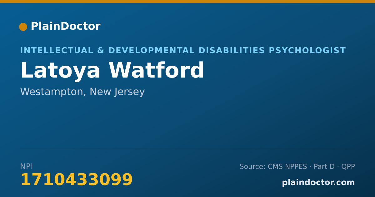 Shareable card for Latoya Watford - Intellectual & Developmental Disabilities Psychologist, Westampton, NJ