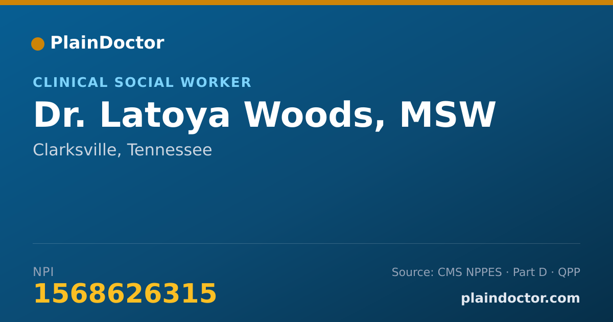 Shareable card for Latoya Woods, MSW - Clinical Social Worker, Clarksville, TN
