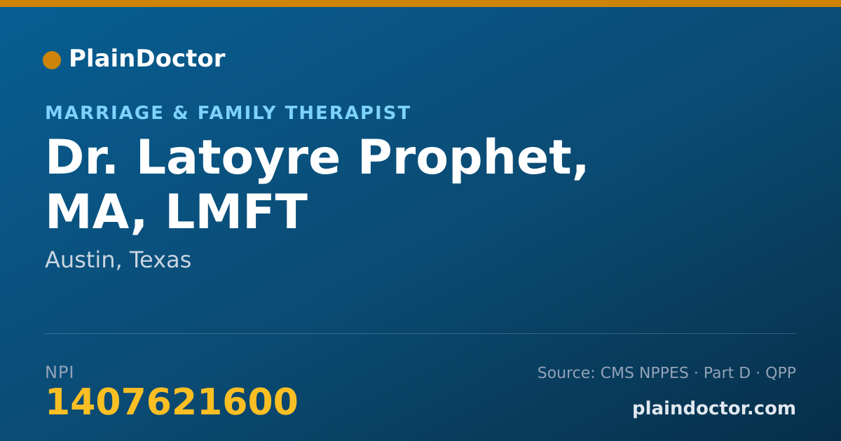Shareable card for Latoyre Prophet, MA, LMFT - Marriage & Family Therapist, Austin, TX