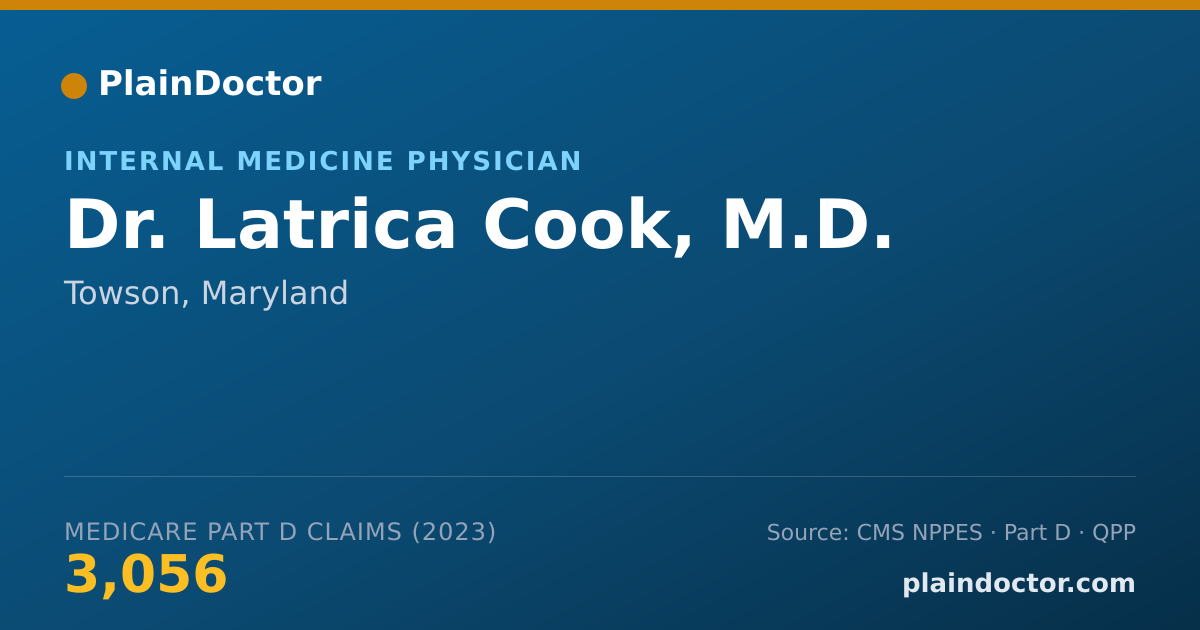 Shareable card for Latrica Cook, M.D. - Internal Medicine Physician, Towson, MD