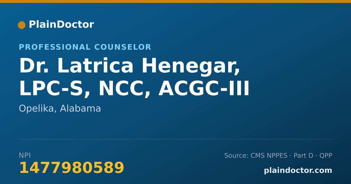 Shareable card for Latrica Henegar, LPC-S, NCC, ACGC-III - Professional Counselor, Opelika, AL