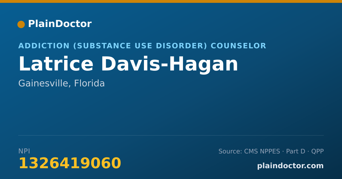 Shareable card for Latrice Davis-Hagan - Addiction (Substance Use Disorder) Counselor, Gainesville, FL