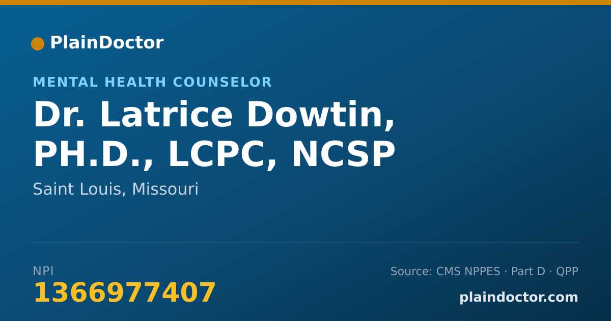 Shareable card for Latrice Dowtin, PH.D., LCPC, NCSP - Mental Health Counselor, Saint Louis, MO