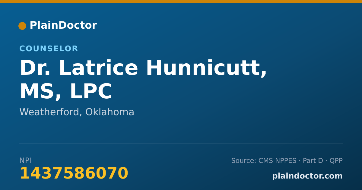 Shareable card for Latrice Hunnicutt, MS, LPC - Counselor, Weatherford, OK