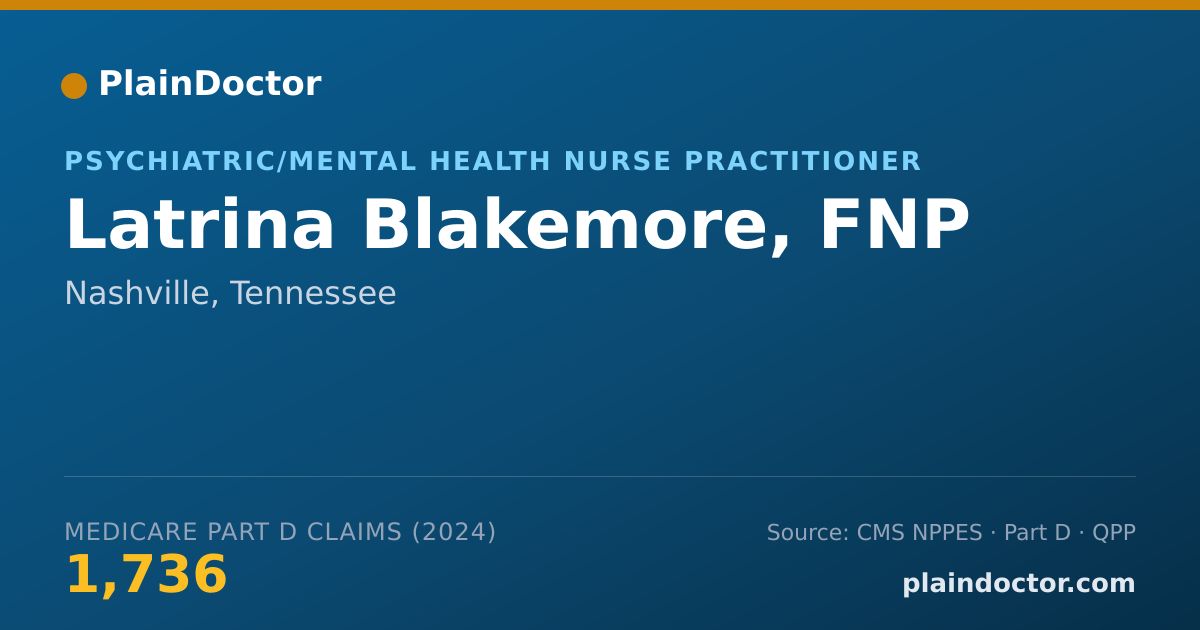 Shareable card for Latrina Blakemore, FNP - Psychiatric/Mental Health Nurse Practitioner, Nashville, TN