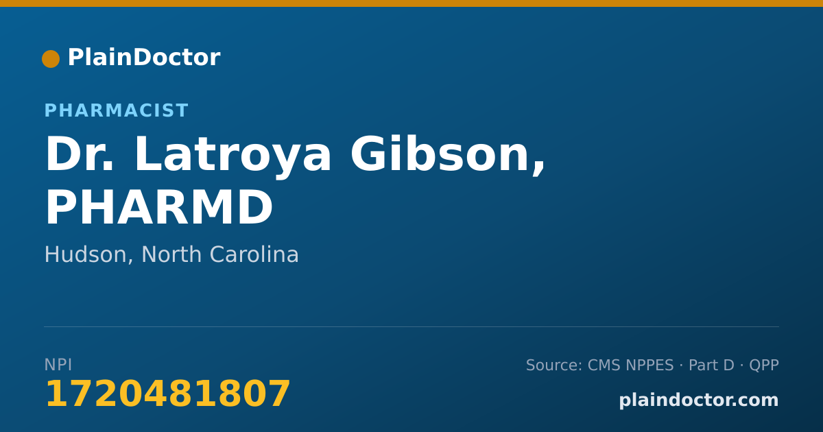 Shareable card for Latroya Gibson, PHARMD - Pharmacist, Hudson, NC