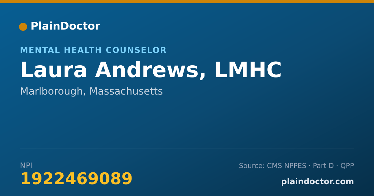 Shareable card for Laura Andrews, LMHC - Mental Health Counselor, Marlborough, MA