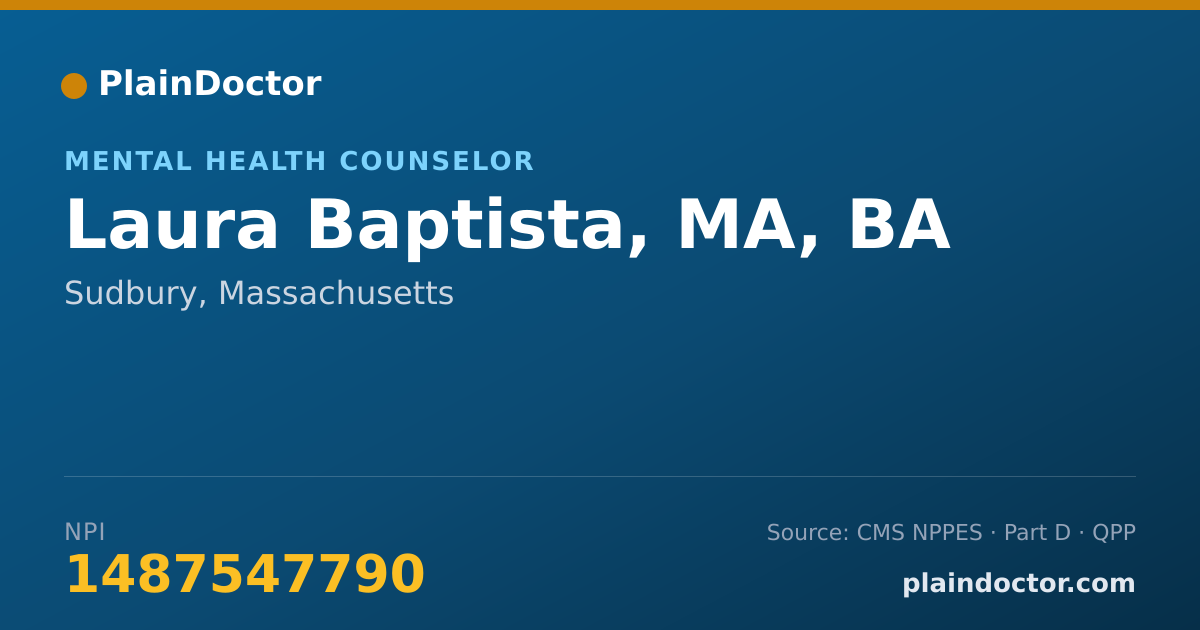 Shareable card for Laura Baptista, MA, BA - Mental Health Counselor, Sudbury, MA