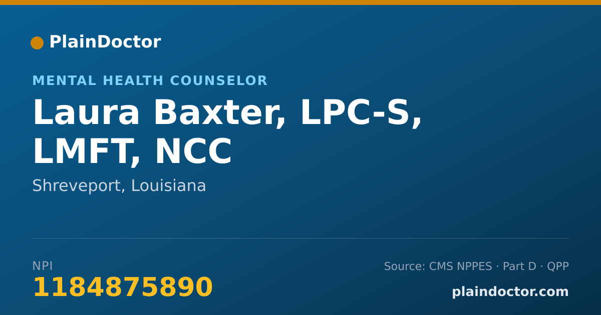 Shareable card for Laura Baxter, LPC-S, LMFT, NCC - Marriage & Family Therapist, Shreveport, LA