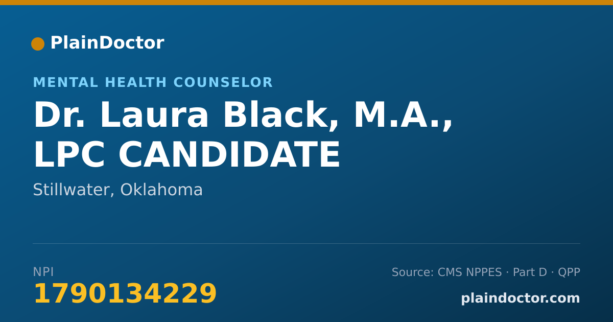 Shareable card for Laura Black, M.A., LPC CANDIDATE - Mental Health Counselor, Stillwater, OK