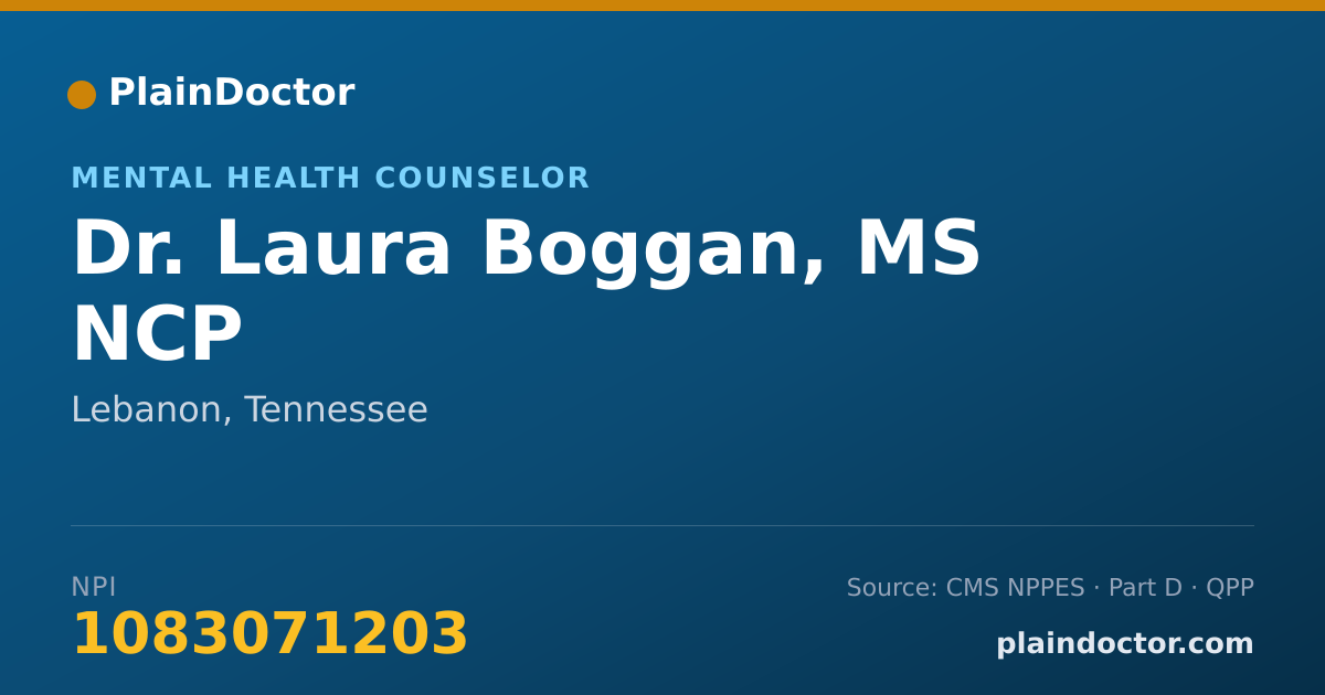 Shareable card for Laura Boggan, MS NCP - Mental Health Counselor, Lebanon, TN