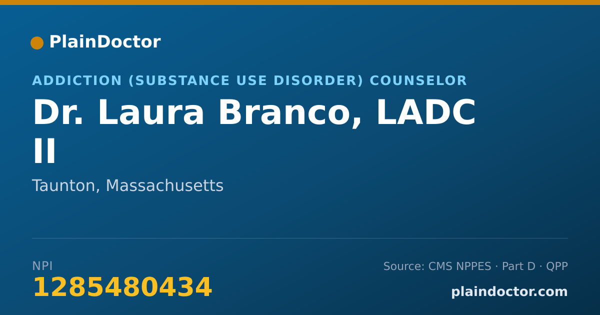 Shareable card for Laura Branco, LADC II - Addiction (Substance Use Disorder) Counselor, Taunton, MA