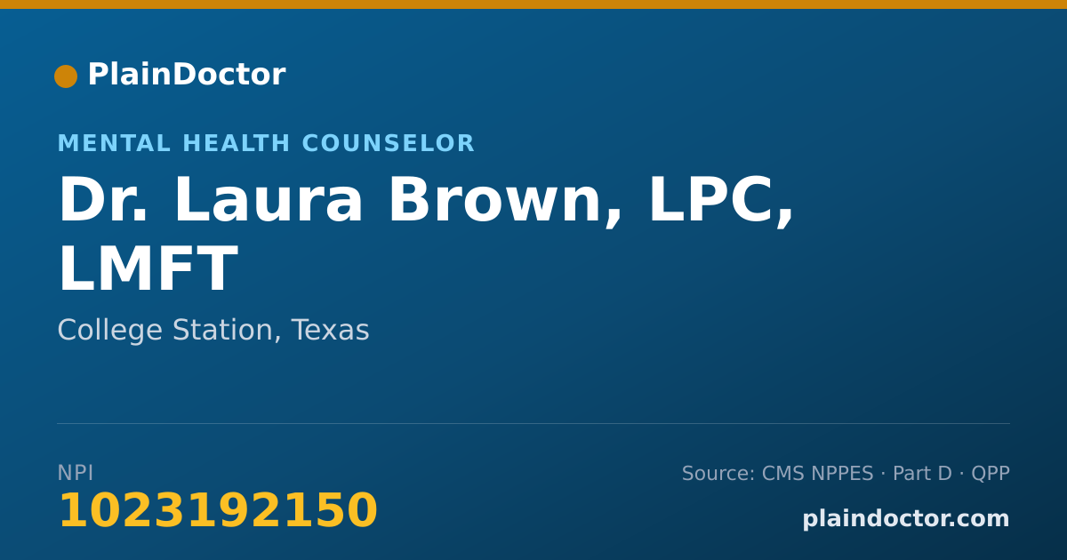 Shareable card for Laura Brown, LPC, LMFT - Mental Health Counselor, College Station, TX