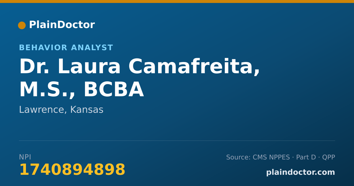 Shareable card for Laura Camafreita, M.S., BCBA - Behavior Analyst, Lawrence, KS