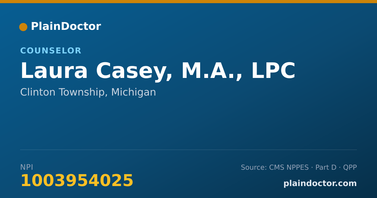 Shareable card for Laura Casey, M.A., LPC - Counselor, Clinton Township, MI