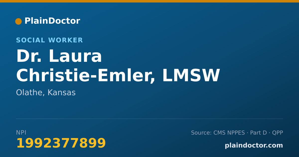 Shareable card for Laura Christie-Emler, LMSW - Social Worker, Olathe, KS
