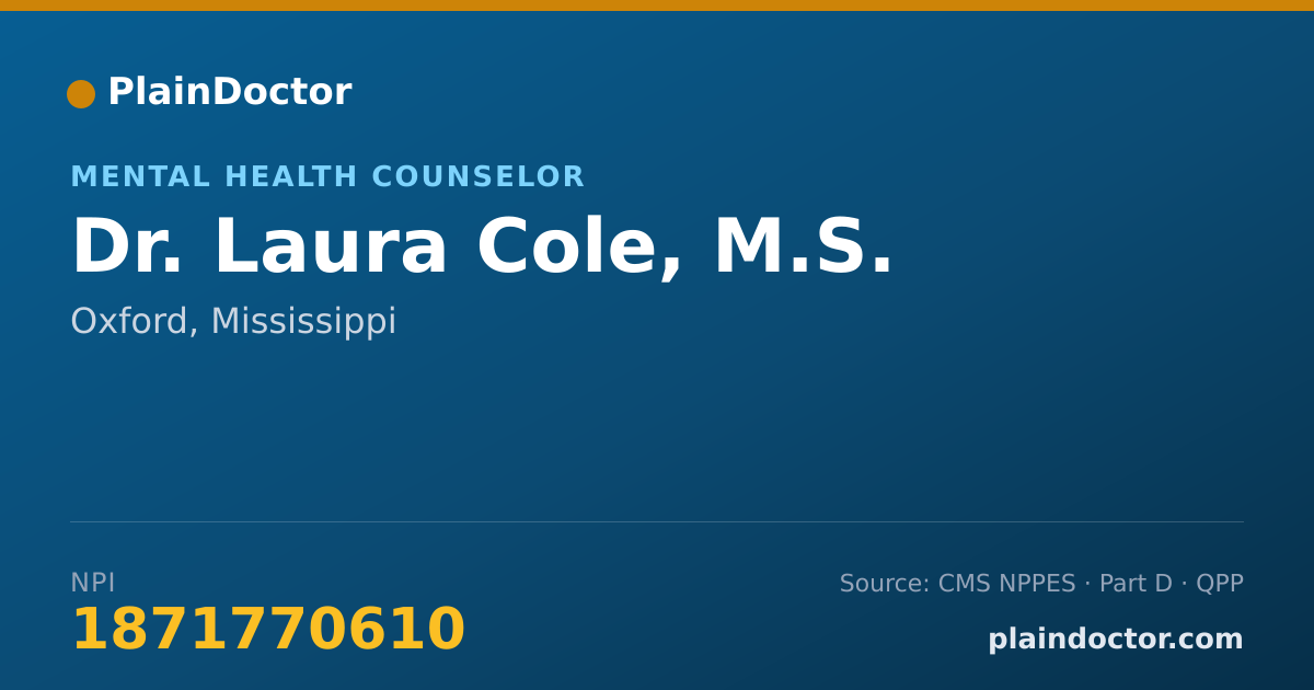 Shareable card for Laura Cole, M.S. - Mental Health Counselor, Oxford, MS