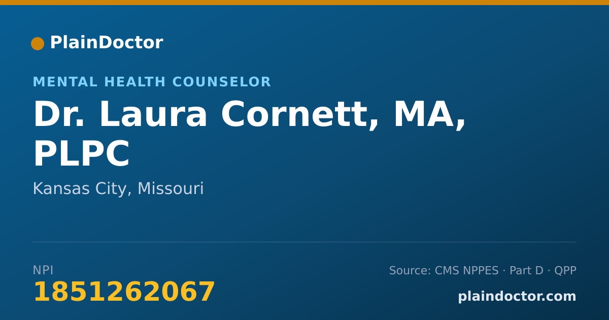 Shareable card for Laura Cornett, MA, PLPC - Mental Health Counselor, Kansas City, MO