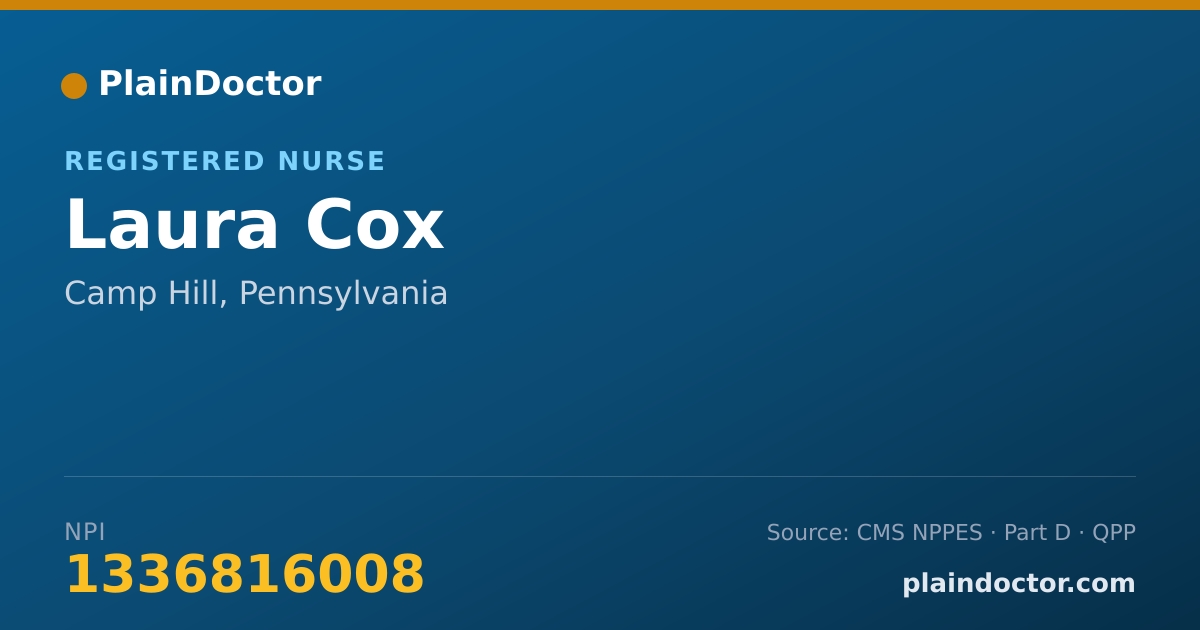 Shareable card for Laura Cox - Registered Nurse, Camp Hill, PA