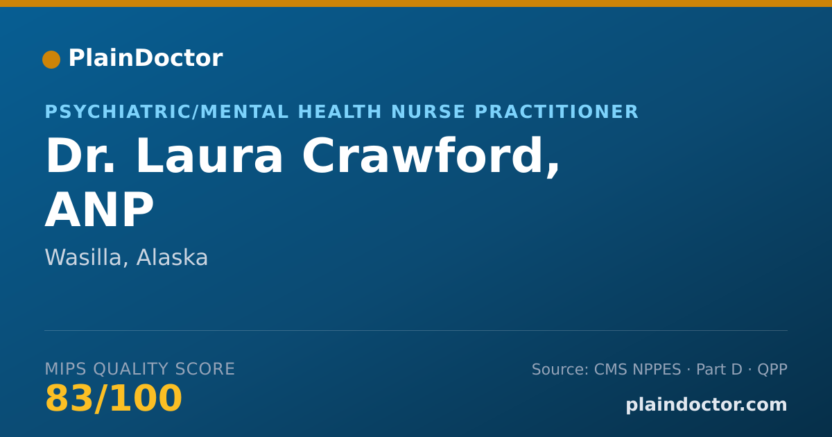 Shareable card for Laura Crawford, ANP - Psychiatric/Mental Health Nurse Practitioner, Wasilla, AK