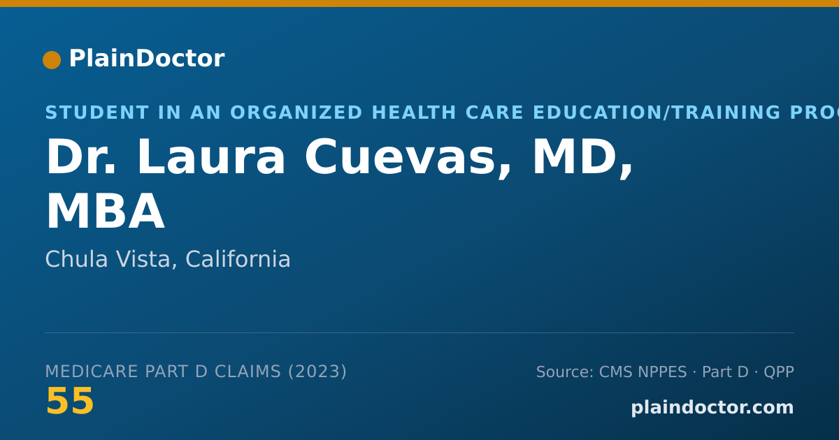 Shareable card for Laura Cuevas, MD, MBA - Student in an Organized Health Care Education/Training Program, Chula Vista, CA