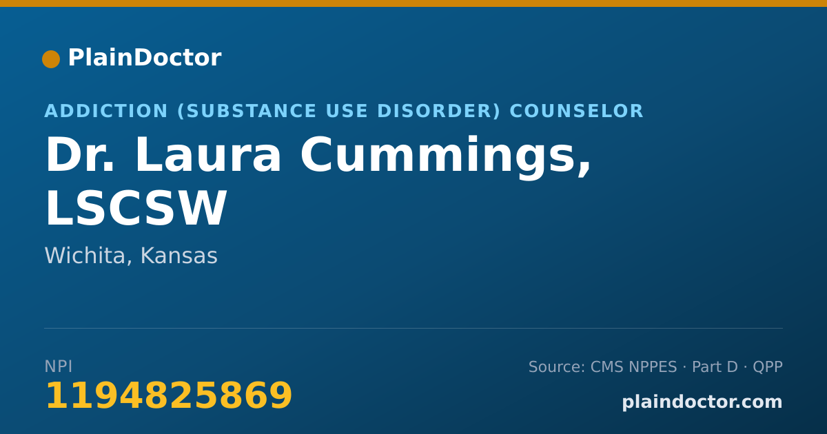 Shareable card for Laura Cummings, LSCSW - Addiction (Substance Use Disorder) Counselor, Wichita, KS