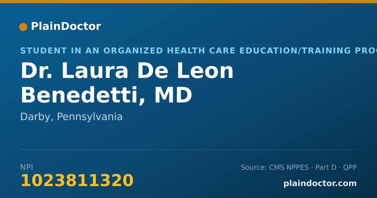 Shareable card for Laura De Leon Benedetti, MD - Student in an Organized Health Care Education/Training Program, Darby, PA