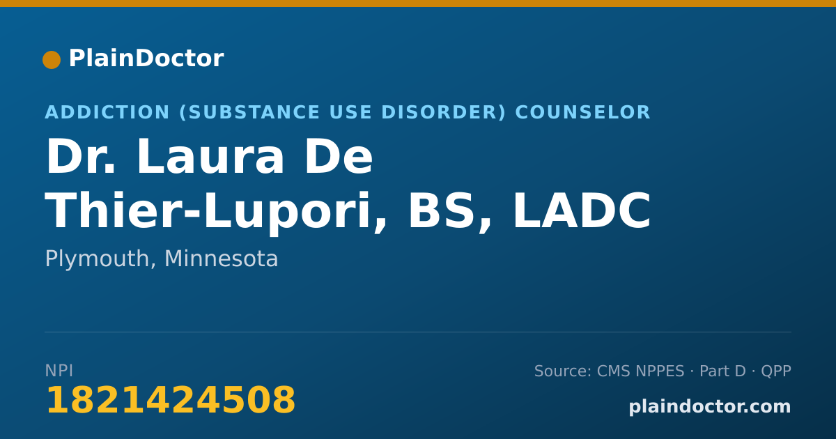 Shareable card for Laura De Thier-Lupori, BS, LADC - Addiction (Substance Use Disorder) Counselor, Plymouth, MN