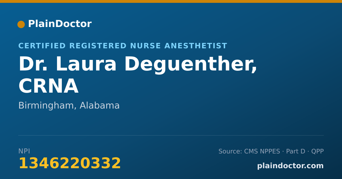 Shareable card for Laura Deguenther, CRNA - Certified Registered Nurse Anesthetist, Birmingham, AL