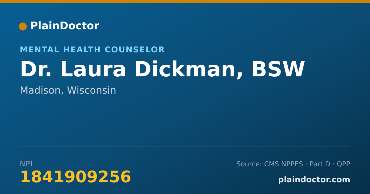 Shareable card for Laura Dickman, BSW - Mental Health Counselor, Madison, WI