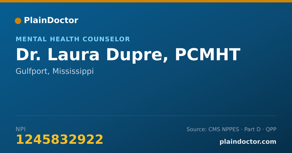 Shareable card for Laura Dupre, PCMHT - Mental Health Counselor, Gulfport, MS