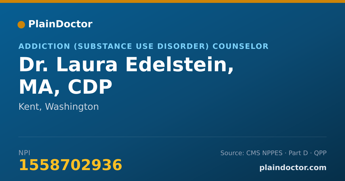 Shareable card for Laura Edelstein, MA, CDP - Addiction (Substance Use Disorder) Counselor, Kent, WA
