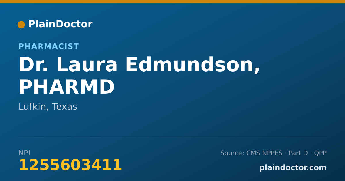 Shareable card for Laura Edmundson, PHARMD - Pharmacist, Lufkin, TX