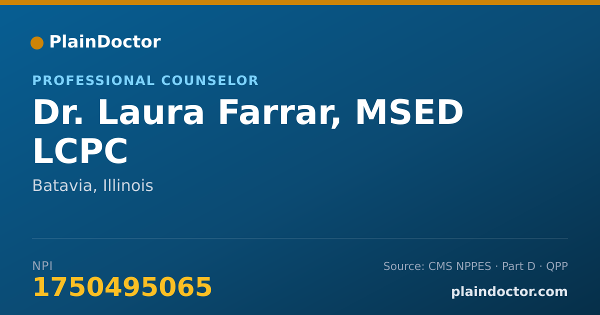 Shareable card for Laura Farrar, MSED LCPC - Professional Counselor, Batavia, IL
