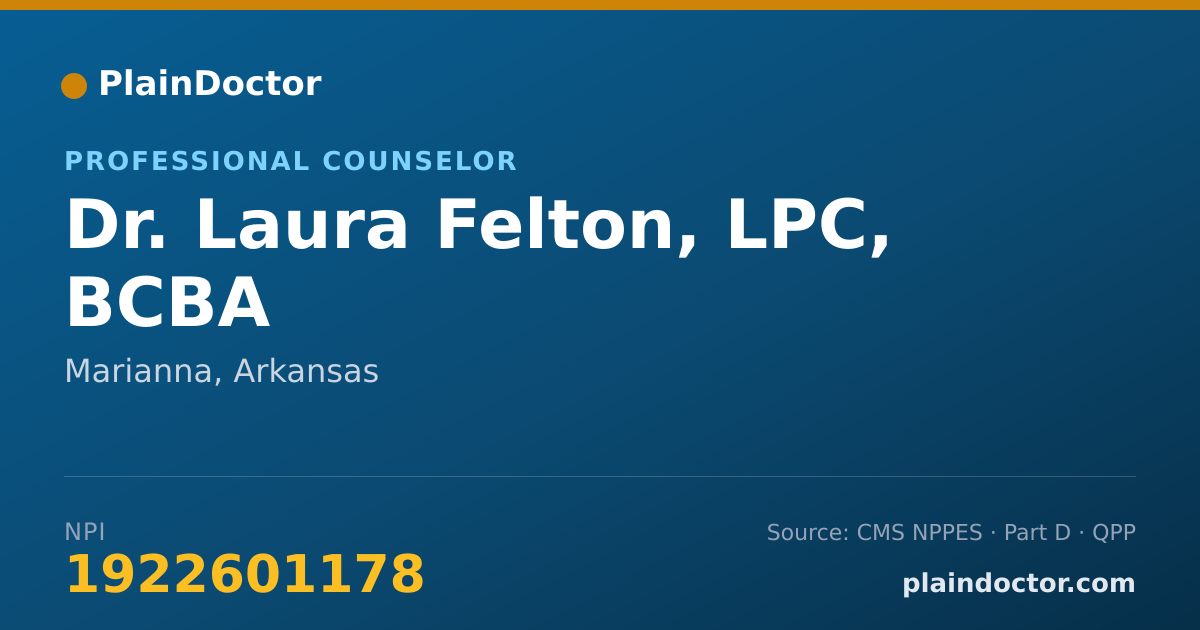 Shareable card for Laura Felton, LPC, BCBA - Professional Counselor, Marianna, AR
