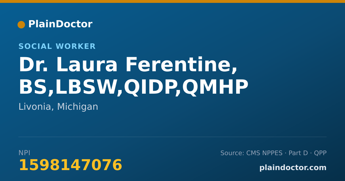 Shareable card for Laura Ferentine, BS,LBSW,QIDP,QMHP - Social Worker, Livonia, MI