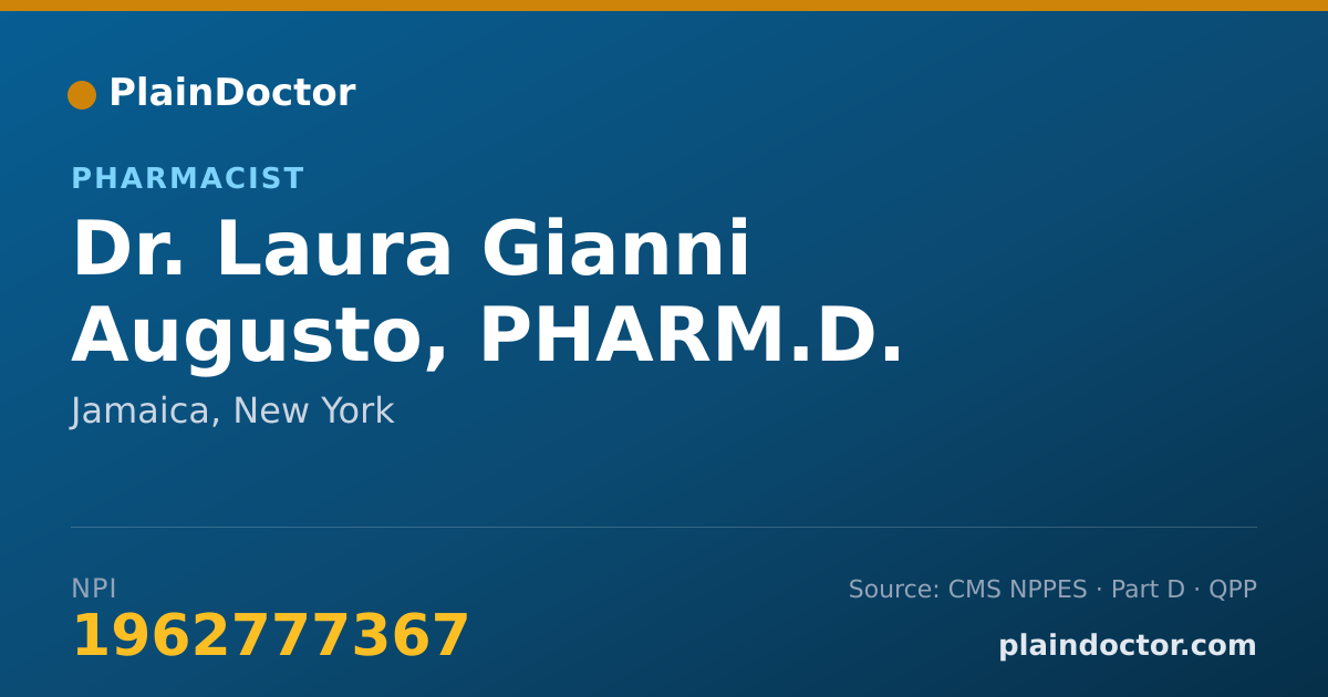 Shareable card for Laura Gianni Augusto, PHARM.D. - Pharmacist, Jamaica, NY