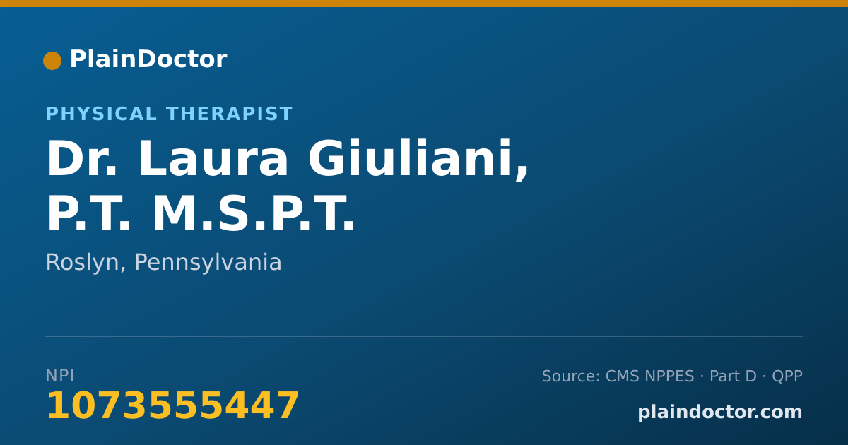 Shareable card for Laura Giuliani, P.T.     M.S.P.T. - Physical Therapist, Roslyn, PA