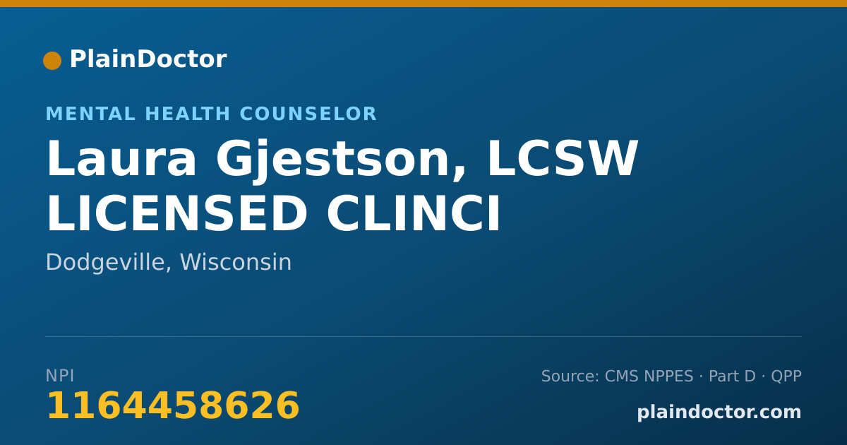 Shareable card for Laura Gjestson, LCSW LICENSED CLINCI - Mental Health Counselor, Dodgeville, WI
