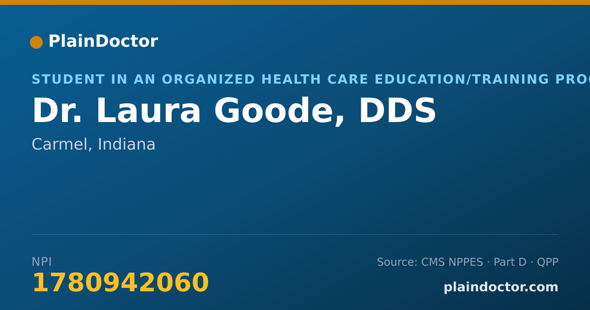 Shareable card for Laura Goode, DDS - Student in an Organized Health Care Education/Training Program, Carmel, IN